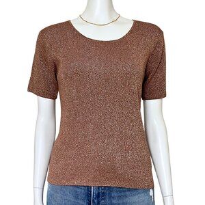 Vintage 90s Copper Metallic Short Sleeve Knit Top. XS/S. Gold Fairycore Shimmer